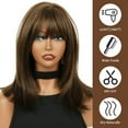 thumbnail image 5 of Creamily 14 inches Brown Wig with Bangs Straight Short Bob Wigs Brown Short Wigs for Black Women Shoulder Length Brown Bob Wig, 5 of 8