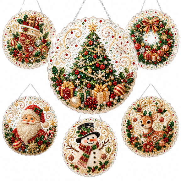 Christmas Diamond Art Hanging Kits for Adults Beginners, DIY Diamond Painting Hanging Ornament, 5D Crystal Gem Art Craft Kit for Christmas Tree Decor, Holiday Wall Decoration and Gift