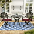 thumbnail image 5 of VIVIJASON 3-Piece Patio Bistro Set, Outdoor All-Weather Cast Aluminum Furniture Dining Set, Include 2 Swivel Chairs and 30.8" Round Table w/Umbrella Hole for Balcony, Lawn, Garden (Red Cushion), 5 of 7