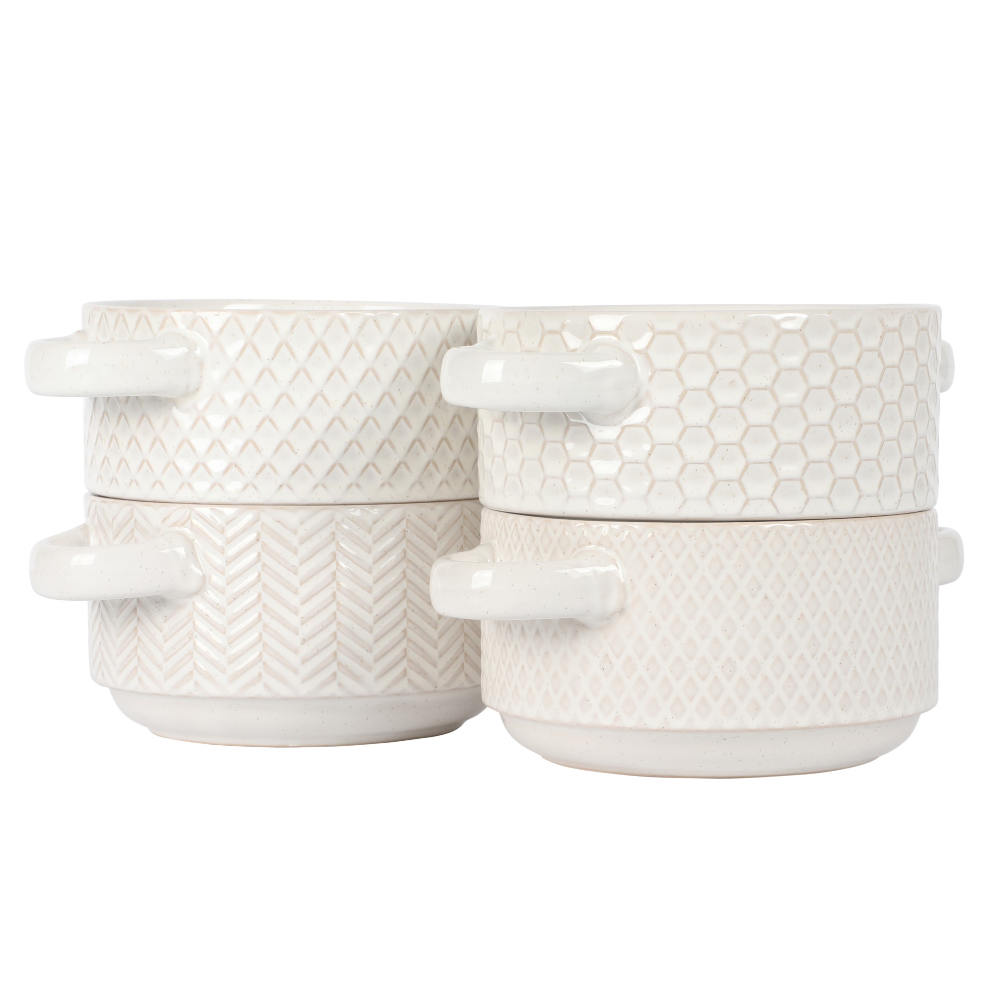 Gibson Elite Reactive Stoneware Soup Bowls with Handles, 6 Inch, Set of 4, White