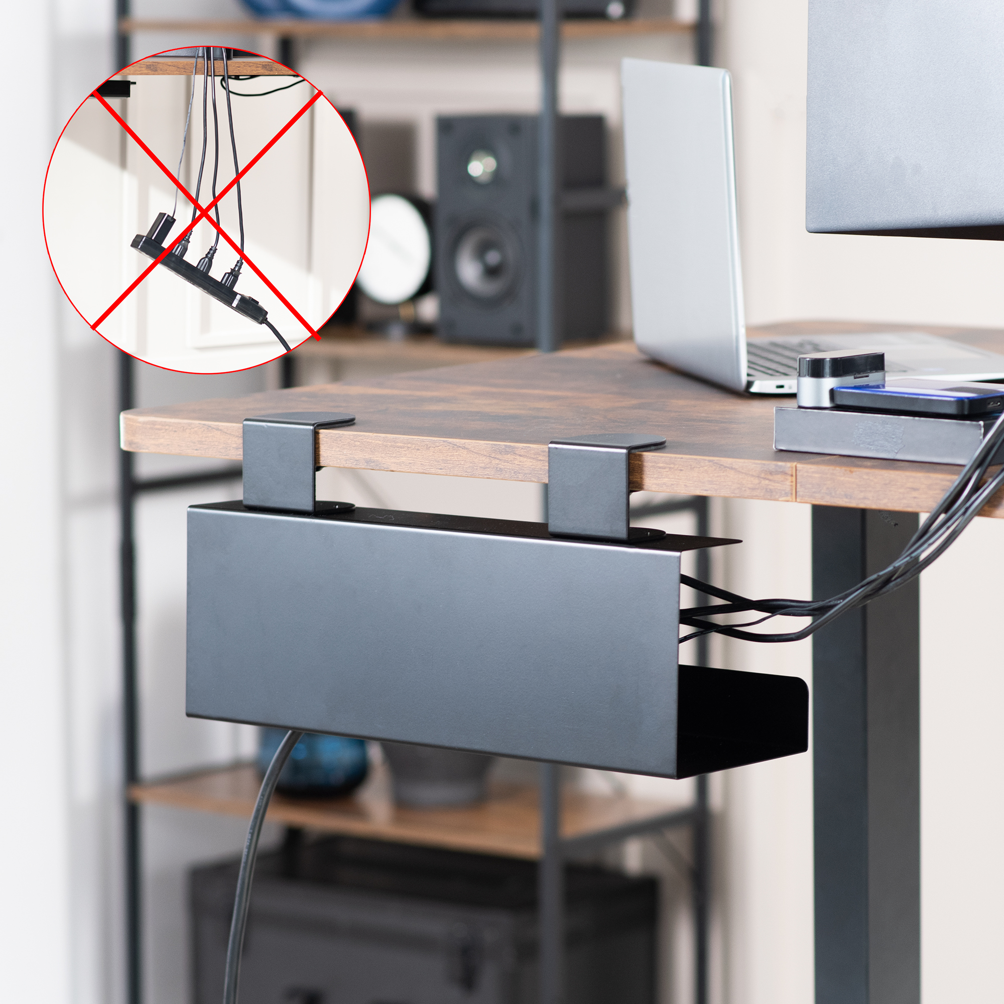 VIVO Black 17 inch Clamp-on Cable Management Power Strip Tray System for Desk