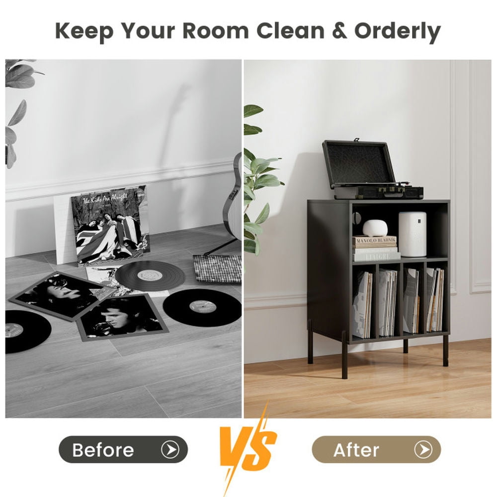 Finihen Record Player Stand, Turntable Stand, Record Player Stand with Record Storage Shelf and Charging Station, for Living Room, Bedroom, Black Finihen Record Player Stand, Turntable Stand, Record Player Stand with Record Storage Shelf and Charging Station, for Living Room, Bedroom, Black
