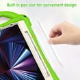 thumbnail image 3 of ELEHOLD Kids Case for iPad Pro 11 2022/2021/2020/2018 Air 5th/4th Gen Cute Cat Design Heavy Duty Rugged Case with Kickstand Handstrap Shoulder Strap Pencil Holder Shockproof Case ,Green, 3 of 7