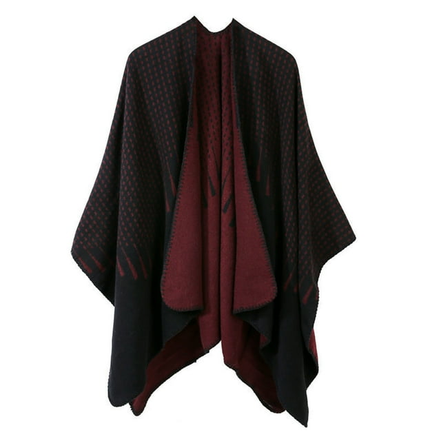 Womens Simple Tassel Pattern Jacquard Split Two Sides Versatile Fashion Imitation Poncho Windproof Warm Fashion Cape Cape Cardigan Shawl