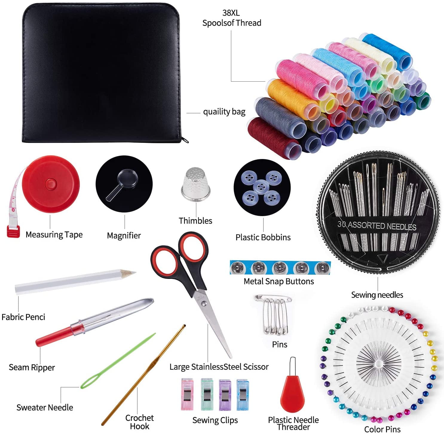  104 Pcs Premium Sewing Kit, Portable Needle and Thread Kit for  Beginners, Travelers and Adults, DIY Sewing Supplies with 18 Color Threads,  24 Needles, Seam Ripper, Scissors, Thimble etc