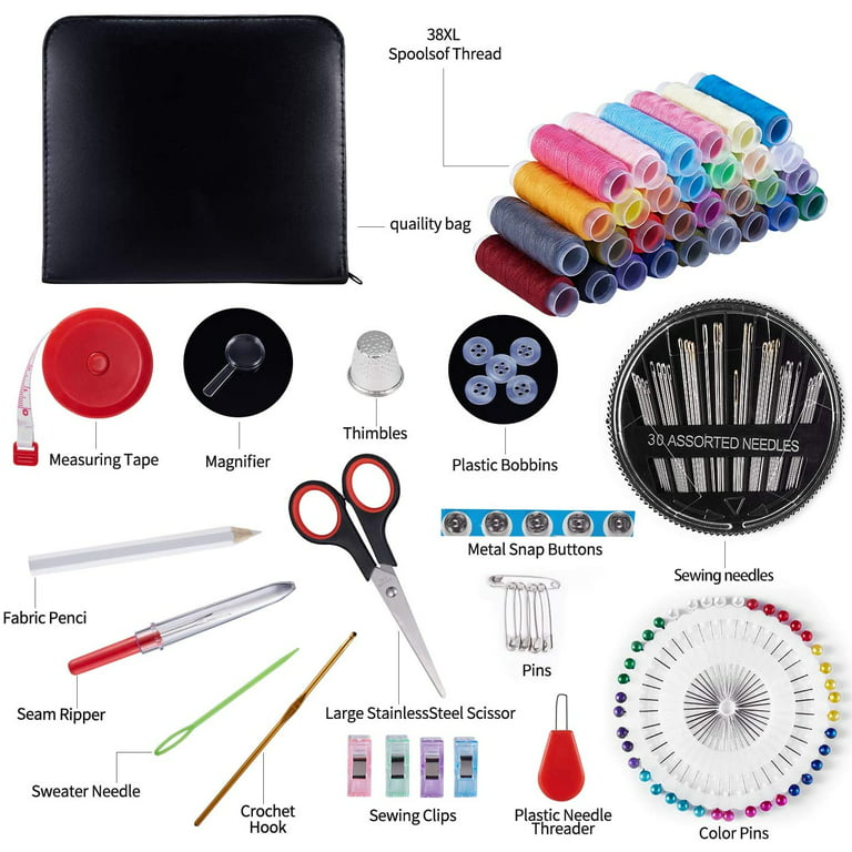 Jetcloudlive 128pcs Portable Travel Sewing Box Kit Needles Thread Stitching  Kit DIY Sewing Supplies Premium Mini Sewing Accessories 
