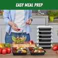 thumbnail image 6 of 50 Pack (100-Piece) 32 oz Meal Prep Containers Reusable with Easy Open Lids, Sturdy Leakproof Food Safe, Microwave Freezer Dishwasher Safe, To Go Take Out Plastic Food Storage Pans with Lids, Black, 6 of 7