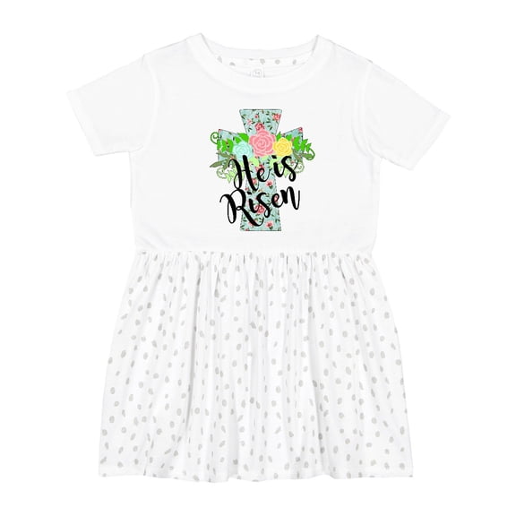 Inktastic He is Risen Floral Print Cross with Beautiful Flowers Girls Toddler Dress