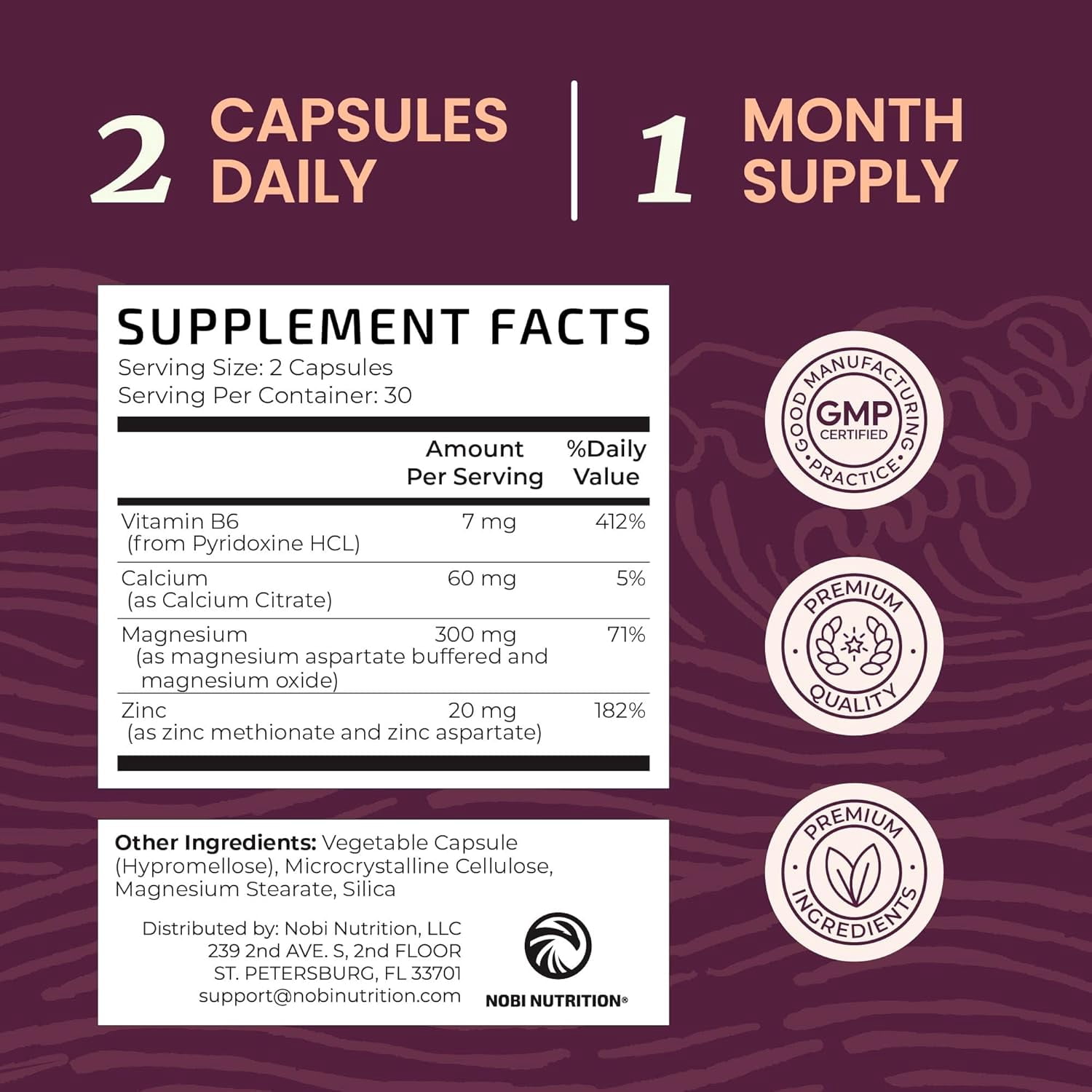 Women’s Zinc Magnesium Aspartate Supplement with Vitamin B6 for Post Workout, 60 Ct