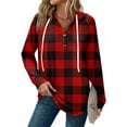 thumbnail image 5 of WTOBBY Women's Fashion Raglan Sleeve Long Sleeve Pullover with Pockets Preppy Graphic Hoodie, Retro Button Plaid Design, Comfortable and Trendy for Casual and Lounge Wear,Red XL, 5 of 5