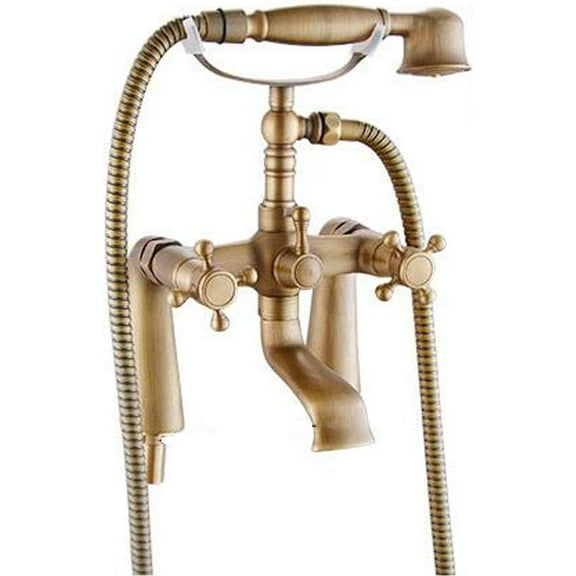 Brass Bath Tub Faucet Antique Bronze Bathtub Faucets with Hand Shower Dual Handle Mixer Deck Mounted for Bathroom