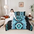 thumbnail image 4 of jejeloiu Aztec Triangle Rhombus Queen Comforter Set,Blue Black Triangle Bedding Comforter Set For Teens Kids Reversible 3 Pieces, 4 of 8