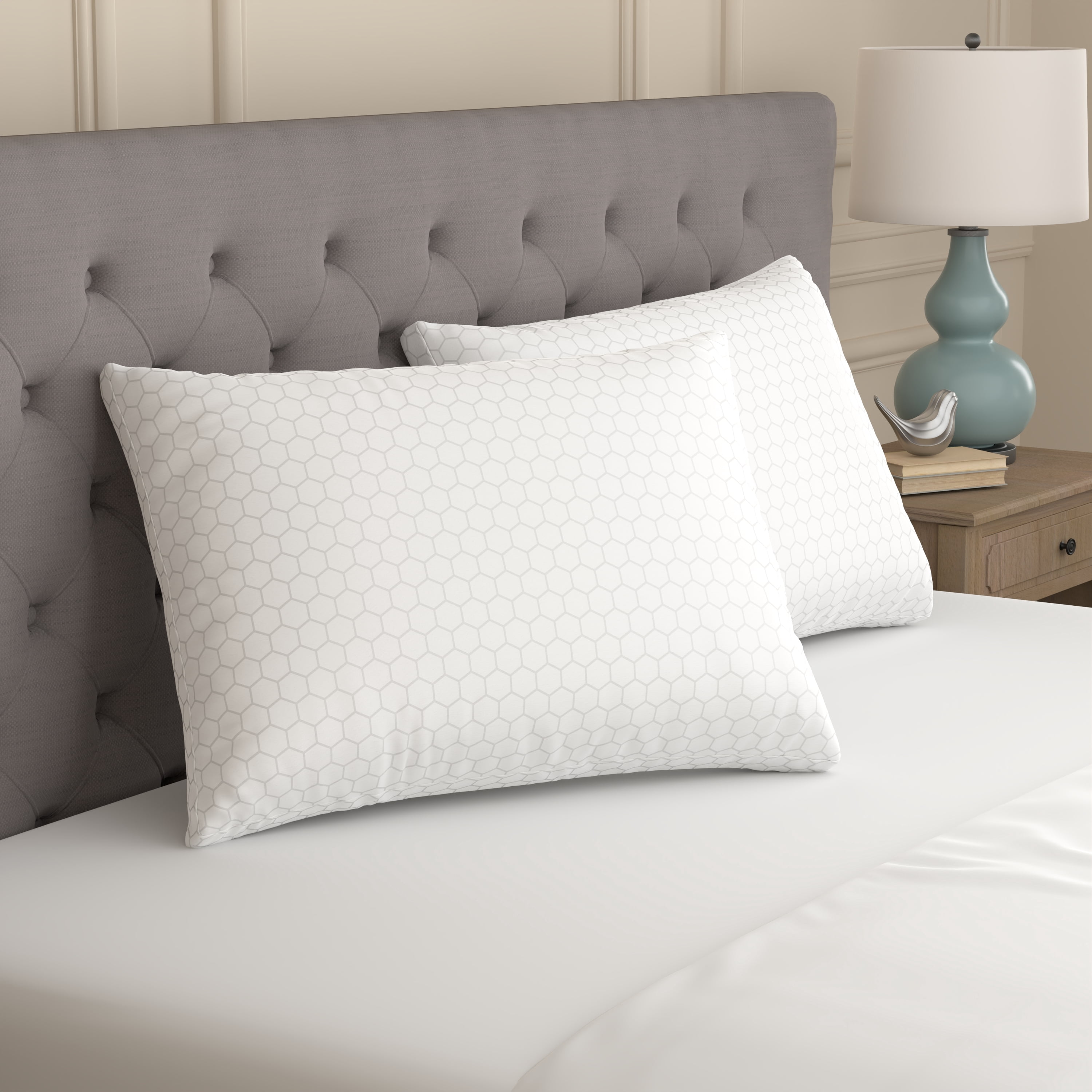 Sealy Essentials All Positions Bed Pillow, Standard- Hexagon Pattern, Firm, Back, Stomach, and Side Sleeper (2 Count)