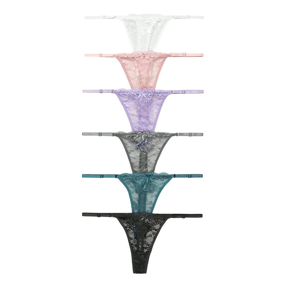 Nabtos Floral Lace Thongs Underwear For women String Adjustable Panties Low Rise Sexy Lingerie 6 Pack
