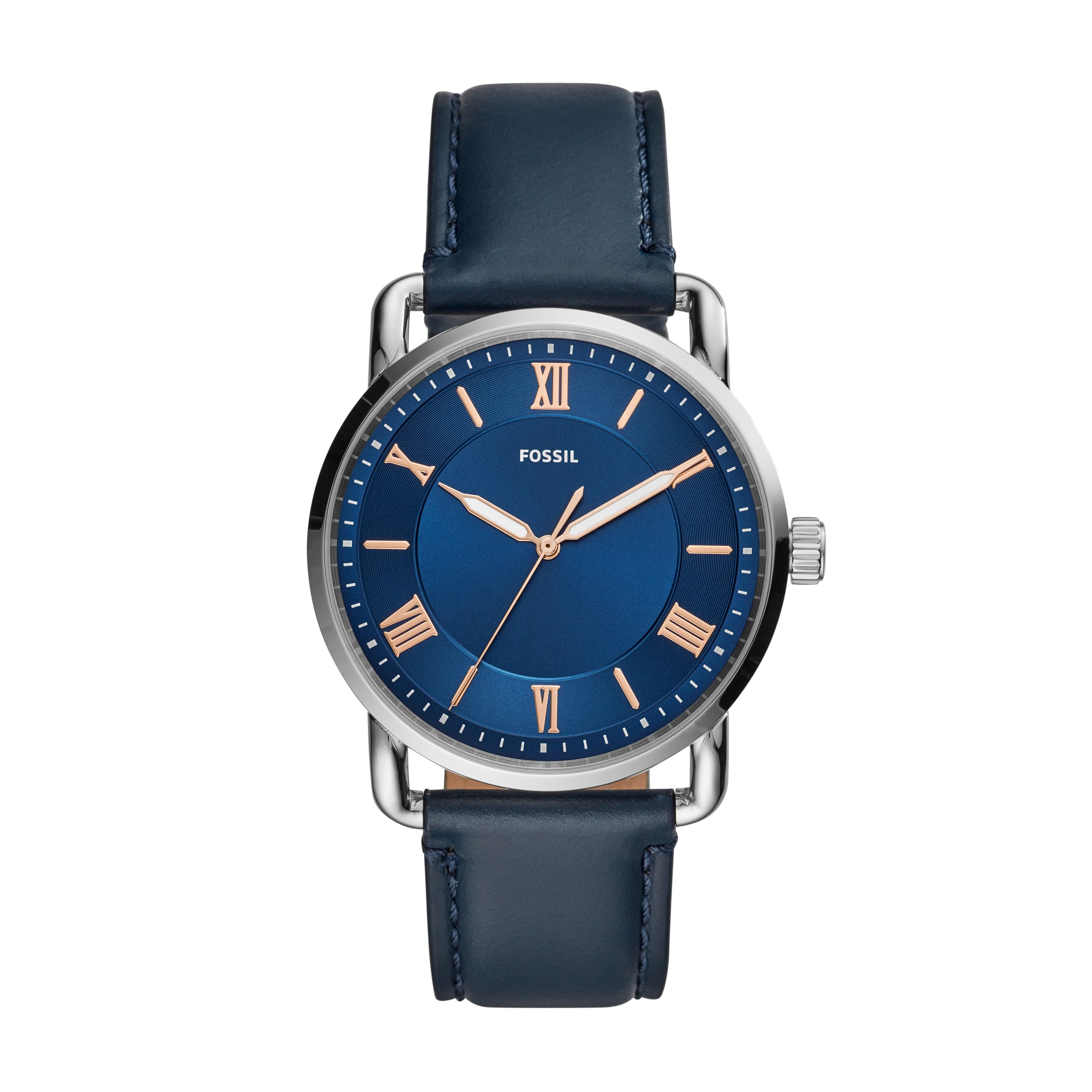 Fossil - Fossil Men's Copeland 42mm Three-Hand Navy Leather Watch ...