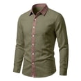 thumbnail image 6 of COMVALUE Men's Linen Shirt Long Sleeve Button Down Collar with Contrast Placket Regular Fit Casual Beach Tops (Army Green, L), 6 of 7
