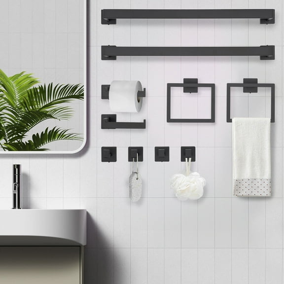 10-piece Matte Black Bathroom Accessories Set Wall Mounted Bathroom Towel Bars