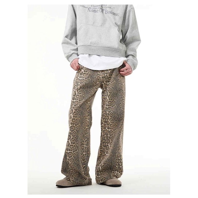 Pantalones vaqueros rectos de cintura alta estilo retro americano con estampado de leopardo estilo hip-hop para mujer, estilo informal estilo Y2K, estilo grunge, estilo urbano
