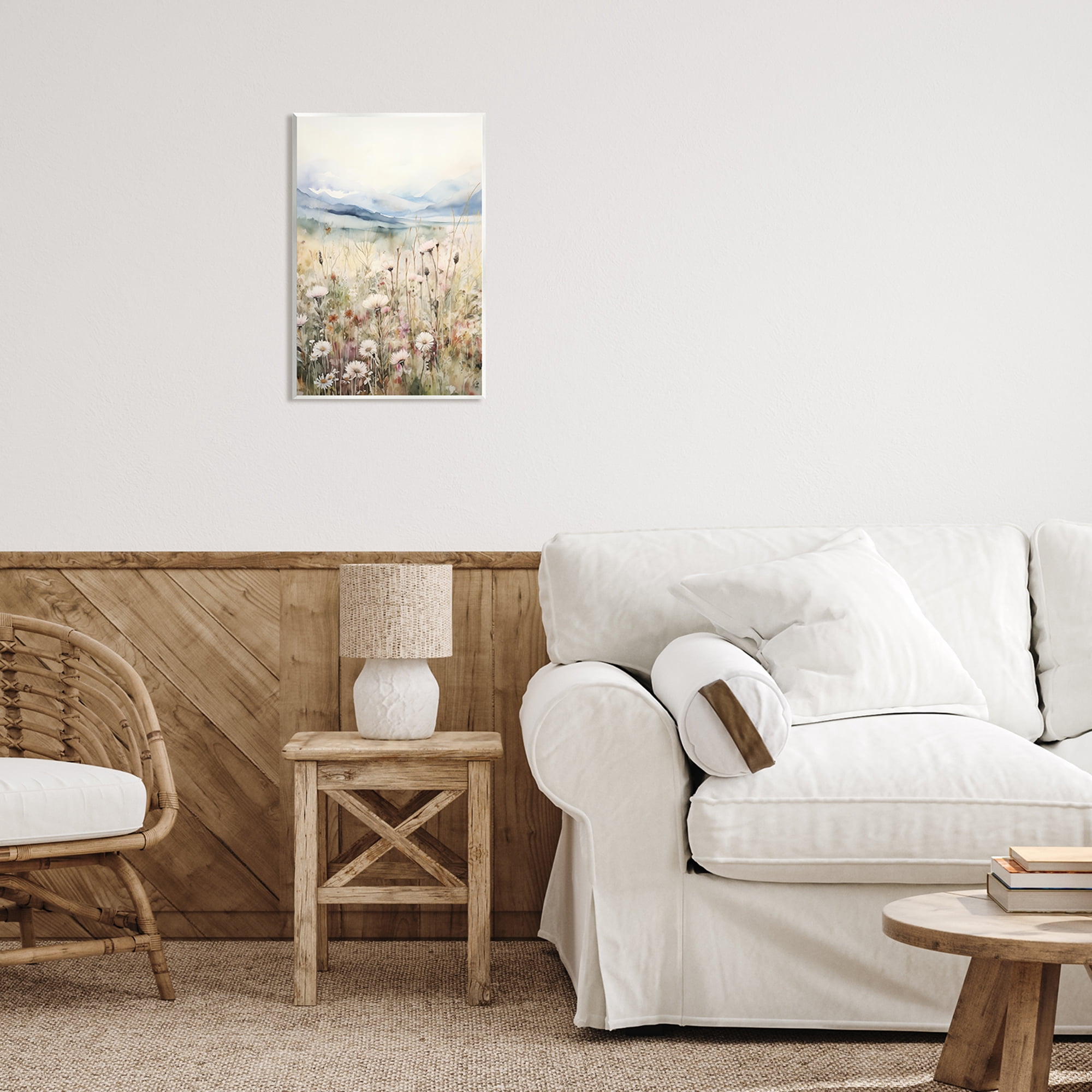 Stupell Industries Rural Daisy Field Meadow Landscape Painting Unframed Art Print Wall Art, 13 x 19