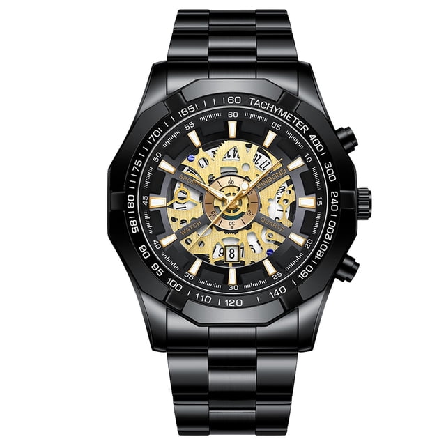 Hearth & Gear Business Quartz Watch For Men Metallic Craftsmanship High Tech Transparent Dial Sapphire Like Skeleton Design Modern Function Quartz Watch with Alarm Men Water Proof Ceramic Watch Women