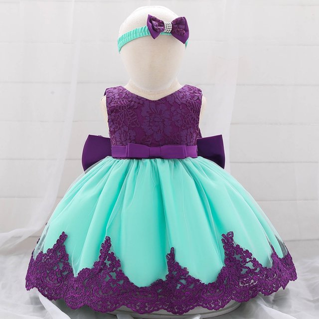 EGNMCR Robe Fille Tout-Petit Filet Broderie Strass Nœud Robe de Fête d'Anniversaire Longue Robe Bandeau Ensemble Robe Fille