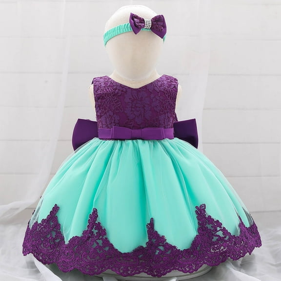 Favoffer 0-24 Months Baby Girls Embroidery Dress Big Bowknot Pageant Party Wedding Toddler Tutu Ball Gown with Headband