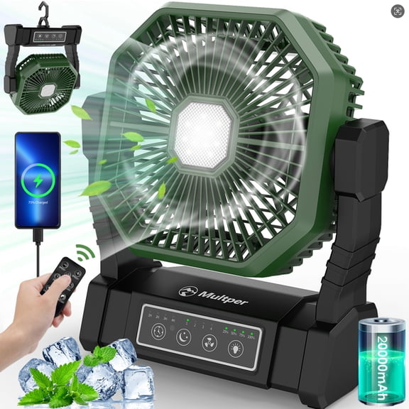 Portable Fan, 20000mAh Camping Fan with LED Lantern & Remote, 4 Speed & 4 Timing Rechargeable Fan for Tent Travel Camping Picnic Beach BBQ