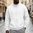 thumbnail image 2 of Mens Zip Up Sweatshirt Mock Neck Track Jacket Lightweight Fleece Full Zip No Hood Athletic Casual Long Sleeve shirts with Pocket White M, 2 of 6