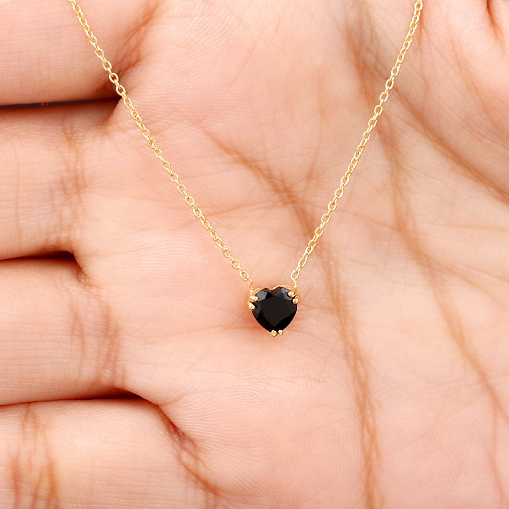 Large Black Onyx Heart Necklace Talisman Gold - Rock + Raw Jewellery