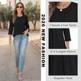 thumbnail image 5 of VDJ Womens Fall Shirts Business Work 3 4 Sleeve Fashion Blouses Solid Color Dressy Casual Crew Neck Black Business Tops Tunic Size XL, 5 of 10