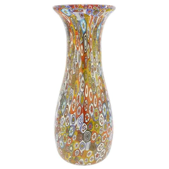 GlassOfVenice Murano Glass Golden Quilt Millefiori Decanter