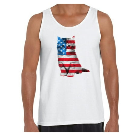 Awkward Styles Cat Tank Tops Men's USA Flag Patriotic Tank Tops 4th of July Gifts for Him Cute Kitten American Flag Tanks for Men Independence Day Stars and Stripes Tops Cat Lover Tank Top