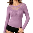 thumbnail image 6 of Qiggri Women's Lace Neck Long Sleeve Top,Ribbed Knit Blouse,Casual Slim Fit Floral Lace Sheer Shirt for Fall Winter, 6 of 6