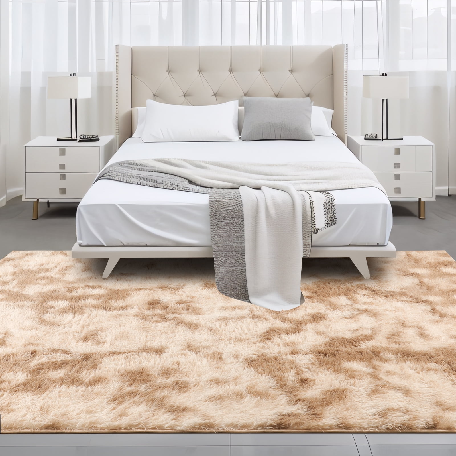 ZRSDIXK Area Rug, 8' x 10' Soft Fluffy Area Rugs for Living Room Bedroom Kids Room Decor Carpet, Light Brown/Camel