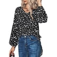 thumbnail image 1 of Camisa de mujer con dobladillo Irregular, cuello en V, manga larga, poliéster suave, estampado de lunares, jersey, Otoño Invierno, blusa para mujer, Top negro L, 1 of 6