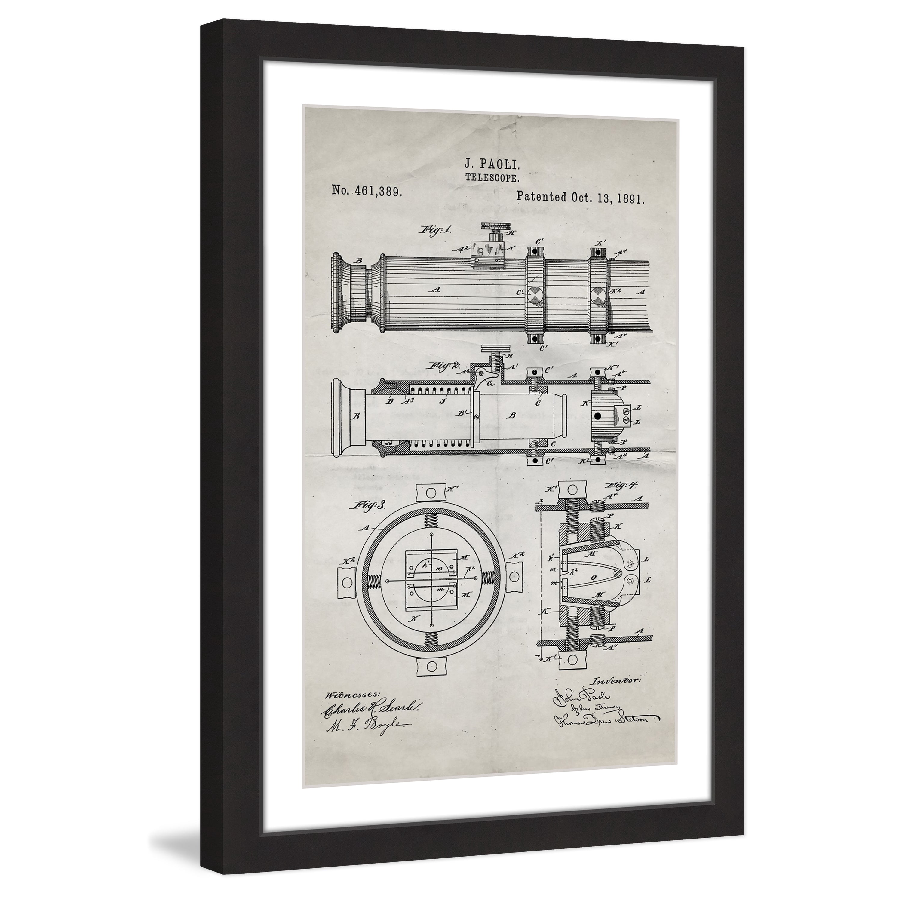 "Telescope 1891 Old Paper" Framed Painting Print