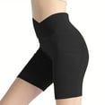 thumbnail image 4 of FRSASU Workout Solid Shorts for Women Pack Cross Waist Active Gym Stretchy Yoga Compression with Side Pockets Black XL(XL), 4 of 8