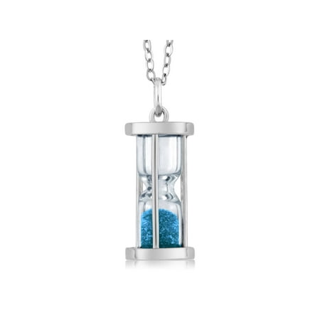 Ladies Hourglass - Sterling Silver Hourglass Pendant with 0.75 Ct Blue Topaz Dust 18