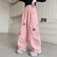 thumbnail image 4 of Crunowin Girls Cargo Pants, Elastic Waist Retro Multi Pockets Floral Patch Wide Leg Pants Size 4T, 4 of 8