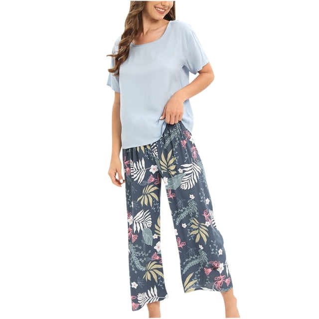 KIHOUT Ensembles de Pyjamas pour Femmes Liquidation Pyjamas à Col Rond Manches Longues Ensembles Ménagers