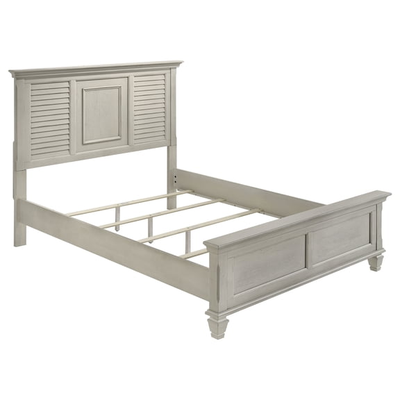 Coaster Franco Farmhouse Wood Panel Bed with Turned Leg Distressed White (Queen) Distressed Queen