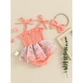 thumbnail image 6 of Suealasg Baby Girls Summer Outfit Sleeveless Crew Neck Floral Tulle Romper Dress+Headband 3M 6M 12M 18M Cute Newborn Girls One Piece Clothes, 6 of 9