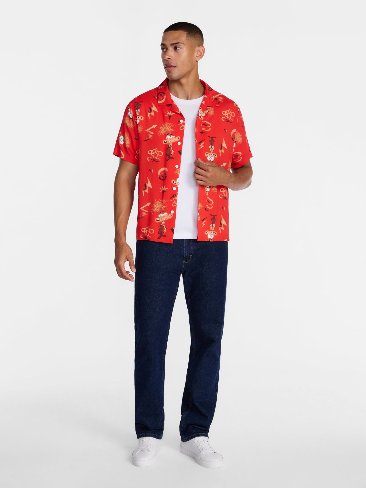 Inside Out Men's and Big Men's Graphic Button Up Shirt with Short Sleeves, Sizes S-4XL