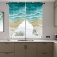 thumbnail image 4 of Turquoise Gradient Beach Swag Valances for Windows 2 Pack Abstracts Seaside Ocean Wave Coastal Swag Kitchen Curtains 45 Inches Long Rod Pocket Short Window Treatment for Kitchen Bathroom 36"x45", 4 of 9