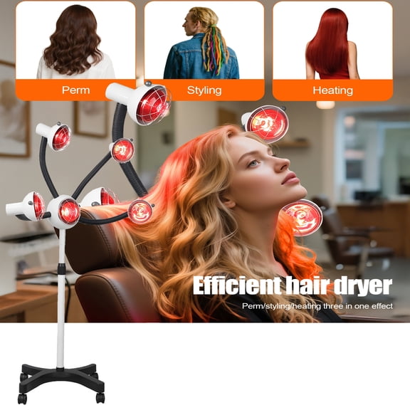 Tereitr 750W Professional Salon Hair Dryer with 5 Heating Heads, Adjustable Floor Stand Dryer for Styling, Perming & Color Processing, Temperature Control