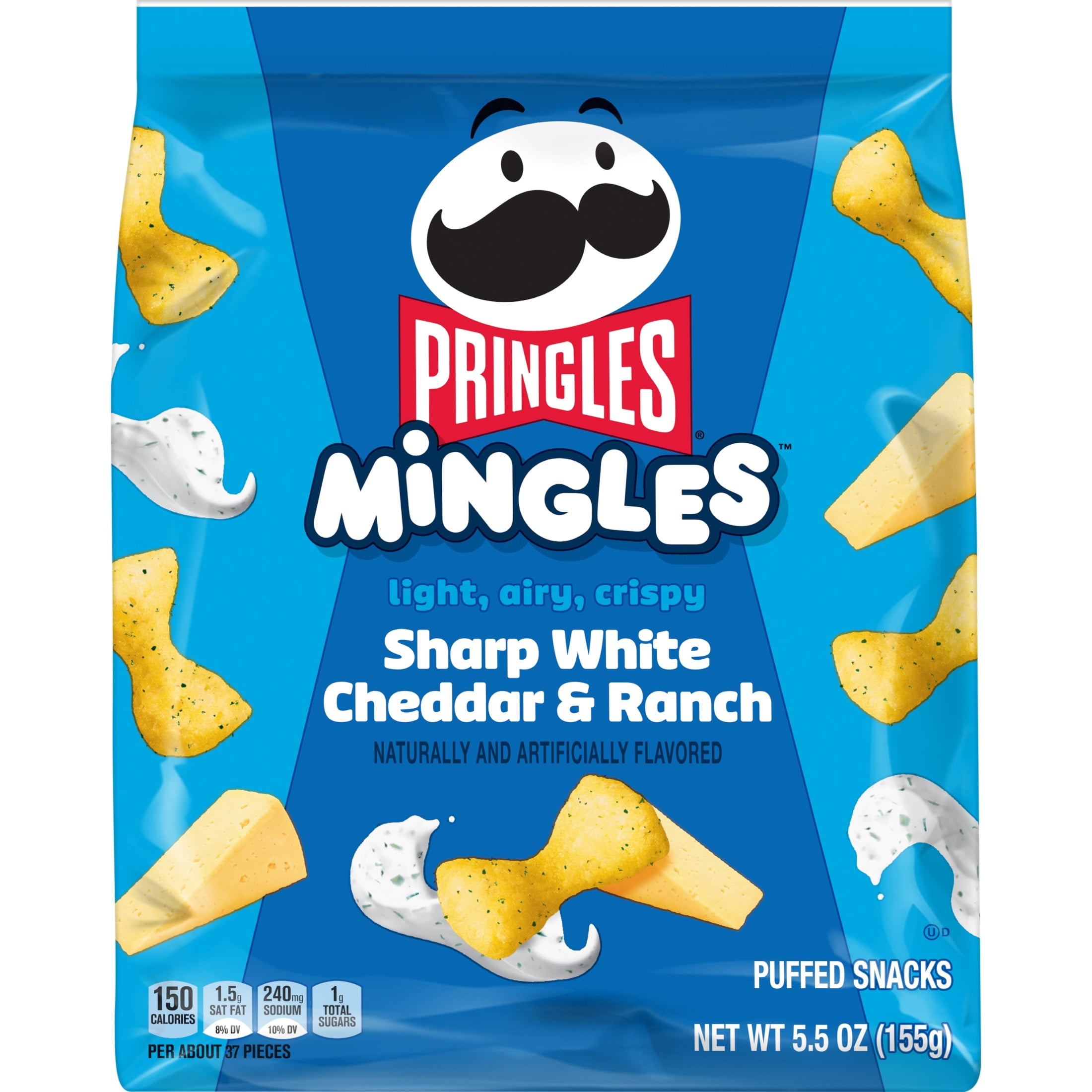 Pringles Mingles Sharp White Cheddar and Ranch Puffed Snacks, Cheese Puffs, 6 Count