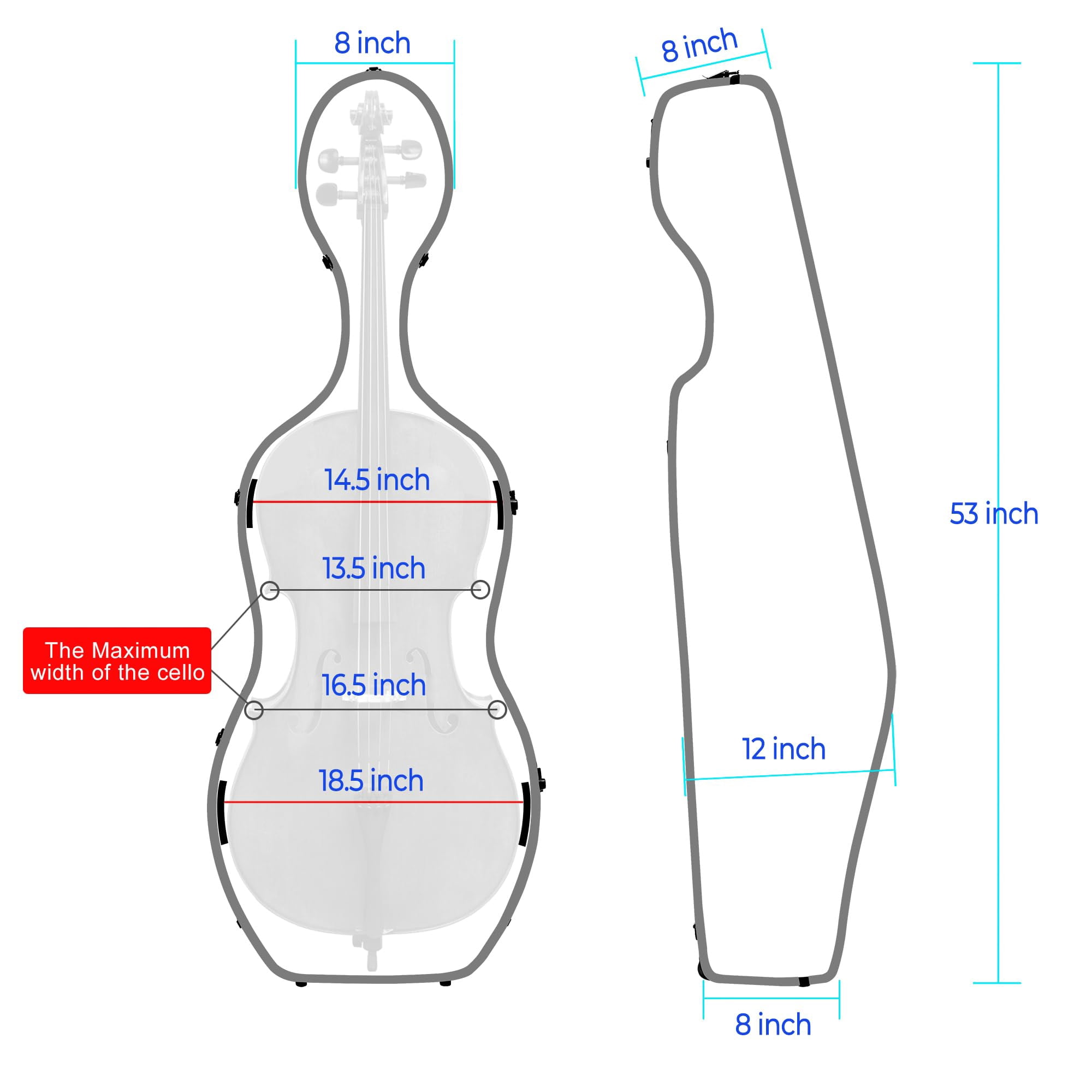 MI&VI CP-7006 Pure Poly Carbon Fiber Cello Case 4/4 Hard Shell 11lb (Full Size) with Wheels | Carry Straps | Rigid Protection | Tough Shell (Black)