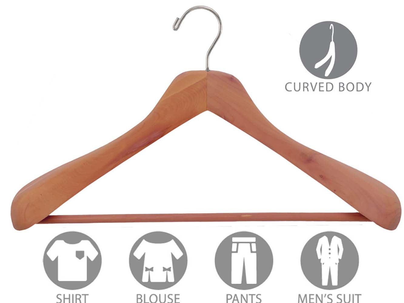 INTERNATIONAL HANGER Unfinished Contoured Cedar Suit Hanger with 2 inch Shoulders, 24 Pack