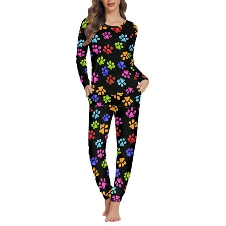 

Renewold 2 Pieces Women s Sleepwear Nightgown Pajama Set Colorful Dog Paw Shirt Sweatpants with Pockets Snug-Fit PJ Loungewear for Vacation Jogger Size 3XL