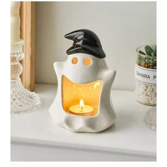 Halloween ghost candlestick, cute ghost creative restaurant tabletop aromatherapy candle ornament, ambient atmosphere decoration